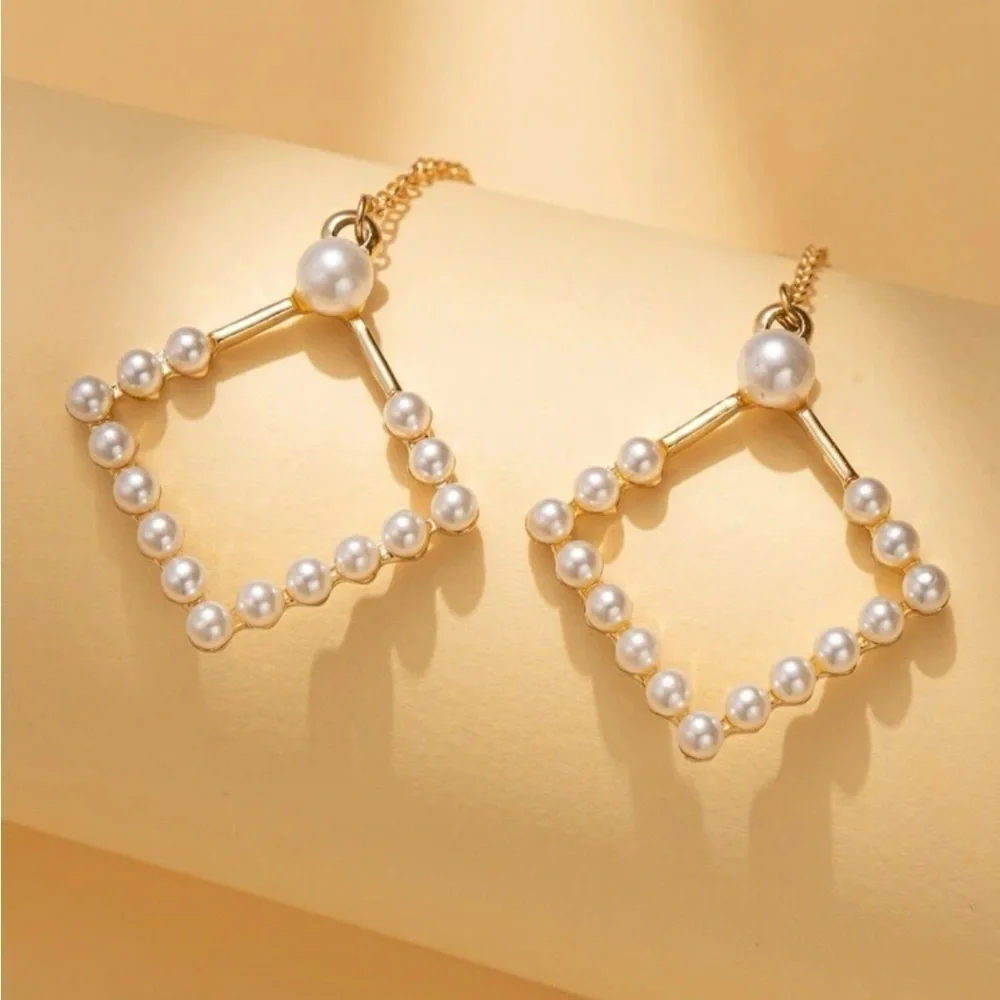GOLD Faux Pearl Geometric Earrings
